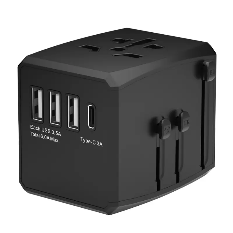 Multinational standard plug Multi-country conversion integrated design 3USB Type C Universal travel adapter all in one