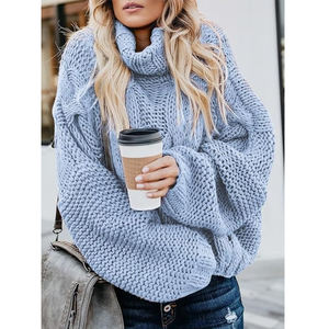 Maglione in <span class=keywords><strong>Cotone</strong></span> Personalizzato per l'Inverno, Vestibilità Ampia, <span class=keywords><strong>Collo</strong></span> <span class=keywords><strong>Alto</strong></span>, Maglione Base in <span class=keywords><strong>Maglia</strong></span> di <span class=keywords><strong>Cotone</strong></span> per <span class=keywords><strong>Donna</strong></span> - Product Image 1