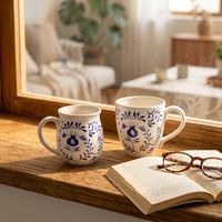 Tasse à café en céramique Redeco Chinoiserie bleue et blanche à motif grenade, peinte à la main, style classique Art Déco, cadeau, vente en gros, personnalisable