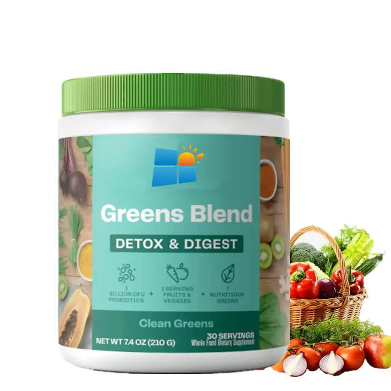 OLLI OEM/ODM/OBM Organic Non-GMO Green Blend Detox & Digest Super Greens Powder Digestive Enzymes & Probiotics