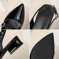 Escarpins slingback en cuir PU pour femmes, à bout pointu, style Mary Jane avec boucle en strass, talon carré, 3 couleurs, tailles 35-43, chaussures de soirée