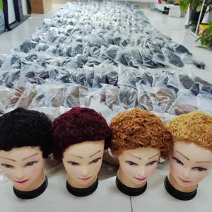 Letsfly Short Cut Wigs Human Hair Afro Curly Hair Wigs Full Machine Made Cheap Hair yellow 99j black Color Free Shipping