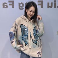 Pull en fausse fourrure de vison épais et imperméable pour femme, style décontracté, orné de papillons et de sequins, idéal pour l'hiver (commerce extérieur Europe-Amérique)