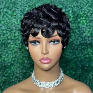 Wholesale Short for Chioma Pixie <strong>Cut</strong> Brazilian <strong>Wigs</strong> Short Wavy <strong>Wigs</strong> Machine Made <strong>Wig</strong> for Black Women - Product Image 2