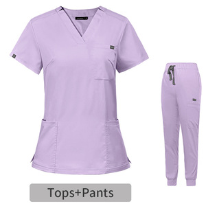 Conjuntos de Uniformes Médicos Unisex de Manga Corta con Cuello en V, Tela Elástica, Múltiples Bolsillos, Top y Pantalones, Mezcla de Poliéster, Rayón y Spandex - Product Image 4