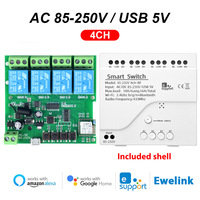 Module d'interrupteur intelligent Wifi EweLink 1CH 4CH 12v 24v 220v 85v-250v 10A 4 canaux Compatible Alexa Google Home Relais de commande à distance