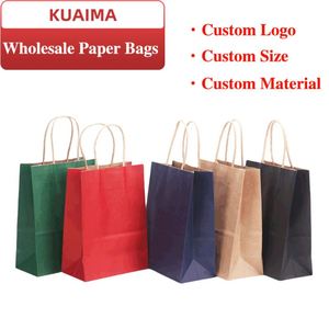 Sacs en papier kraft multifonctionnels de couleur douce pour cadeaux de festival, sacs de shopping en gros, design avec poignées - Product Image 5