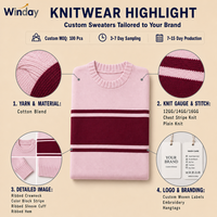 Pull en coton rayé style preppy WINDAY, personnalisable OEM ODM, pour le golf et le rugby, tricot jacquard, col rond, pull en tricot pour femmes