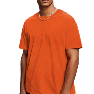 T-shirt en coton tricoté à manches courtes et col rond pour homme, coupe classique, couleur unie, décontracté - Product Image 1