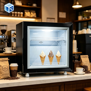 Congelador expositor de helados mini de <span class=keywords><strong>bajo</strong></span> MOQ, 50L, -18°C ℃   Hasta -25 ℃   Congelador de mostrador con puerta de vidrio para exhibir mini gelatos, para uso en restaurantes - Product Image 1