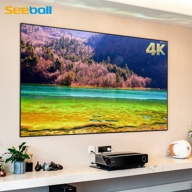 Seeball 100 Inch 16:9 UST ALR PVC Fixed Frame Black 1.1 Gain Projection Screen Home Theater Ultra-narrow Border 4K HD Projector