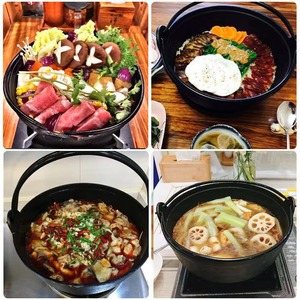 <span class=keywords><strong>Sukiyaki</strong></span> de hierro fundido con calentador de alcohol, base de madera, olla caliente de fideos japoneses con tapa de madera - Product Image 4