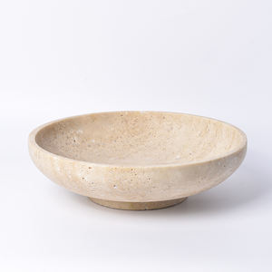 Vente en gros Plateau de service en marbre <span class=keywords><strong>Assiette</strong></span> ronde en travertin beige Assiettes de pierre <span class=keywords><strong>vintage</strong></span> pour décoration d'hôtel et de restaurant - Product Image 4