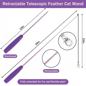 <b>Cat</b> Teaser Toy With Replaceable Feather Head Extendable Rod <b>Plush</b> Interactive Pet Play Set For <b>Cats</b> - Product Image 5