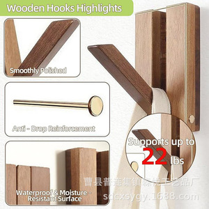 <b>Wooden</b> Wall <b>Hooks</b> Foldable Rectangle <b>Coat</b> And Cap Hangers Wall Mounted For Behind Doors On Walls - Product Image 4