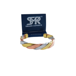 Bracelets en cuivre faits à la main Bracelet Kada manchette brassard Kada Bracelet pour hommes et femmes en laiton tricolore et conception en alliage - Product Image 1