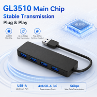 Hub USB 3.0 de 4 Puertos al por Mayor, Chip GL3510, Ultra Delgado, 5Gbps, Alta Velocidad, Adaptador de Extensión Multi USB para Laptop y PC