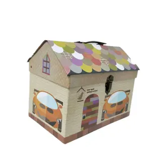 Children's Fashionable Cardboard House Suitcase Box with Foil for Storage of Clothing Underwear Shoes Socks Chocolates Packages