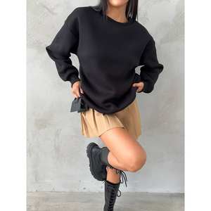 Sweat-shirt à col rond 3 fils brossé pour femme, épaules tombantes, 100 % coton tricoté, pull à manches longues - Product Image 3