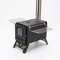 Estufa de Camping Portátil Multifuncional con Chimenea para Uso en Exteriores, Construcción de Acero al Carbono, Opción de Combustible de Leña, Parrilla de 40x34cm