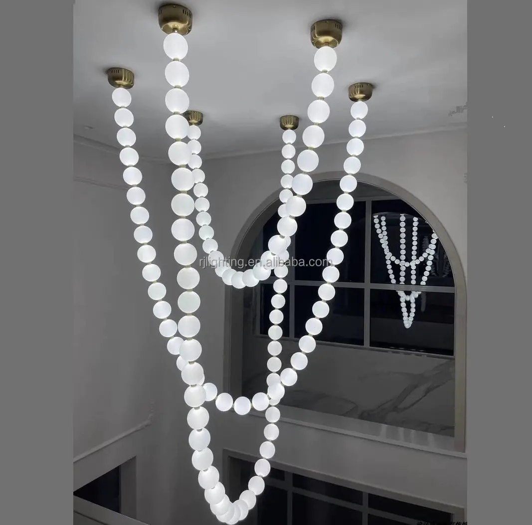 hotel lobby entrance custom modern chain necklace lamp long hanging stair lighting luxury decorative ball lights for stairwell