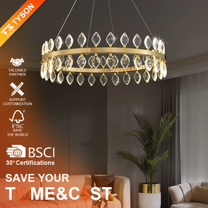 Lustre suspendu rond à double anneau en cristal doré de luxe moderne <span class=keywords><strong>Tyson</strong></span> pour chambre à coucher, salon, îlot de cuisine - Product Image 1