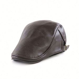 Casquettes Ivy en cuir PU couleur unie, style rétro simple pour femmes et hommes - Product Image 3