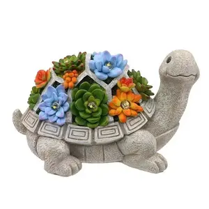 Outdoor Solar Light Garden Decoration Turtle Statue with Succulents 7 LED Lights Lawn Animal Statue Decorative Garden Lights