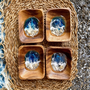 Bol à fromage et nouilles en bois naturel avec effet océanique en résine, motif <span class=keywords><strong>coquillage</strong></span> magnifique, idéal pour les cadeaux de mariage, également adapté comme saladier - Product Image 4