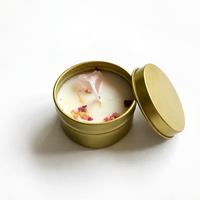 Lilin Aromaterapi Mewah Terlaris Berbahan Lilin Kedelai dalam Kaleng Emas untuk Perjalanan, Beraroma Kristal Batu dan Bunga Kering, Hadiah Hari Valentine, Pewangi Rumah