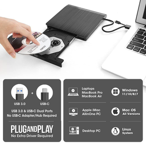 Unidad de <span class=keywords><strong>DVD</strong></span> Óptica EDD08 V2, Grabadora de CD/<span class=keywords><strong>DVD</strong></span> Portátil USB 3.0 USBC, Reproductor de <span class=keywords><strong>DVD</strong></span> para Computadora, Grabadora de <span class=keywords><strong>DVD</strong></span> de 8x, Bandeja de CD de <span class=keywords><strong>24x</strong></span> Tipo C - Product Image 5