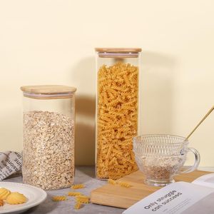 Airtight Borosilicate Glass <b>Kitchen</b> <b>Storage</b> Square <b>Jars</b> Set with Bamboo Lids Blowing Technology - Product Image 5