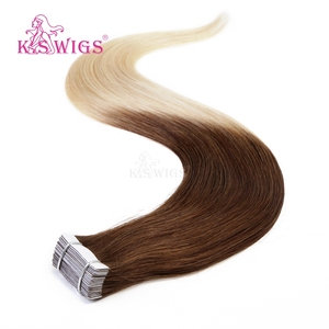 K.S <b>WIGS</b> Remy Quality Double Drawn T8-60# Straight <b>Ombre</b> Brown To Blonde Machine Double Weft Brazilian Tape In Hair Extensions - Product Image 1
