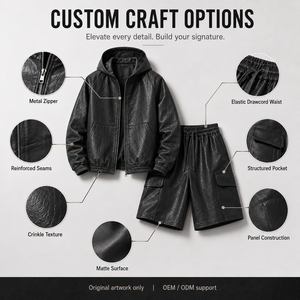 <span class=keywords><strong>Pantaloncini</strong></span> Corti da Uomo in Vera Pelle PU Goffrata, Stile Baggy, con Doppia Ginocchiera, Personalizzabili OEM - Product Image 4