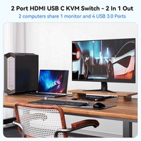 Commutateur KVM HDMI 1 Moniteur 2 Ordinateurs 4K 60Hz, avec 4 Ports USB 3.0 pour 2 Ordinateurs Partageant 2 Moniteurs Clavier Souris