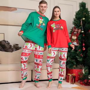 <span class=keywords><strong>Pyjama</strong></span> de Noël pour femme grande taille, motif <span class=keywords><strong>Grinch</strong></span>, taille élastique, en tricot avec logo frontal, collection Famille - Product Image 4