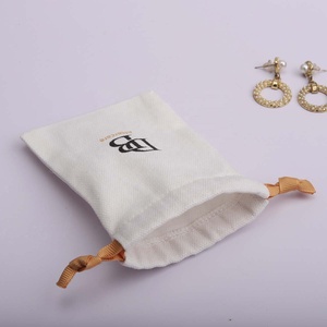 Custom Logo Printing Brush Canvas Earring Necklace Storage Bag <b>Drawstring</b> Luxury Soft Cotton Jewelry <b>Pouch</b> - Product Image 4