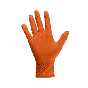 100 Stück in Box Pulver freie Nitril handschuhe Großhandel 8 Mil Nitril Orange Diamant Strukturierte Handschuhe Einweg-Nitril handschuhe