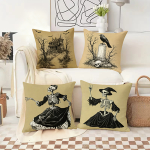 Cojines Decorativos de Halloween con Diseño Gótico de Esqueleto y Bruja, con Motivos de <span class=keywords><strong>Casa</strong></span> Encantada y Cuervos - Product Image 2
