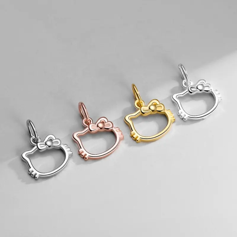 S925 الفضة الإسترلينية القوس جوفاء كيتي سحر القط لصنع المجوهرات قلادة الاكسسوارات سلسلة سحر الأساور قلادة
