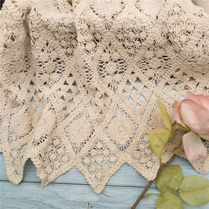 Tela de Algodón 100% Ecológica, Bordada con Cuerda Beige y Encaje Floral, Soluble en Agua, para Prendas y Textiles del Hogar - Product Image 3