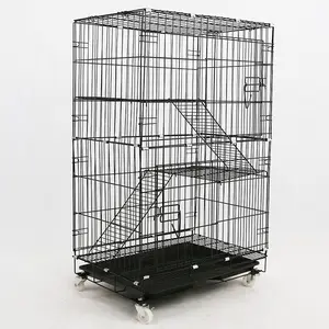 <span class=keywords><strong>Cage</strong></span> à chat à 3 étages, fil robuste, pliable, hamster, échelle multi-niveaux, grande maison piège pour chats, villa pour animaux de compagnie, chat, avec roulettes - Product Image 1