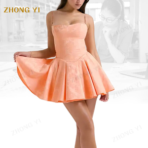 Fabricante de ropa personalizada última colección de moda elegante verano Mujer moda melocotón Jacquar después de fiesta Mini vestidos - Product Image 1