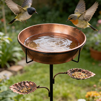 Mangeoire et abreuvoir pour oiseaux en fer, autoportants, pour l'extérieur, avec bols amovibles en forme de feuille, diamètre 30 cm, design moderne et minimaliste pour le jardin