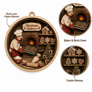 Ornement de Noël en forme de boîte à pâtisserie |   Scène 3D découpée au laser en contreplaqué de peuplier |   Décoration de salon <span class=keywords><strong>et</strong></span> de cuisine pour les fêtes |   Cadeau facile à accrocher - Product Image 3