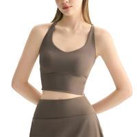 Soutien-gorge de sport en nylon pour femme, taille unique XL, maintien élevé, sans armatures, bonnets fixes, haut de yoga avec logo sur le devant, bretelles fines, couvrance latérale