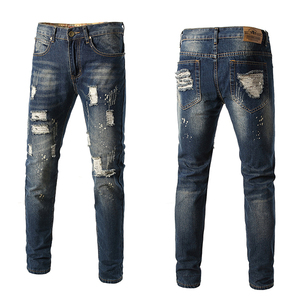 Jeans slim stretch de haute qualité pour hommes, sur mesure, déchirés, style jogging, vintage, streetwear, en denim - Product Image 2