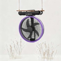 Ventilador de Mesa y Techo de 16 Pulgadas, Ventilador Solar con Panel Solar, Ventilador Recargable con Luz LED para Camping y Hogar