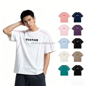 Camiseta Extra Grande Personalizada para Hombre con Ribete en Contraste, Estampado de Letras, Cuello Redondo, Manga Corta, Informal, de Algodón, Estilo Jersey - Product Image 1