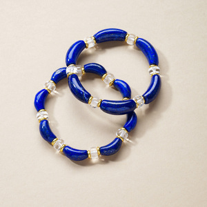 Pulsera de Cuentas Curvas de Lapislázuli Natural con Separadores de Cuarzo Transparente, Brazalete de Cristal Curativo Hecho a Mano - Product Image 3